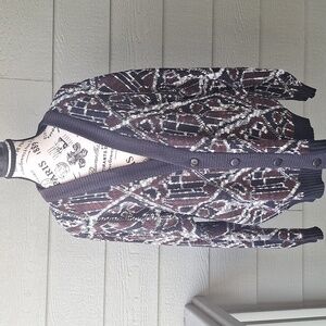 Vintage American Crusader Geometric Grandpa Cobain Cardigan Black Brown Size L
